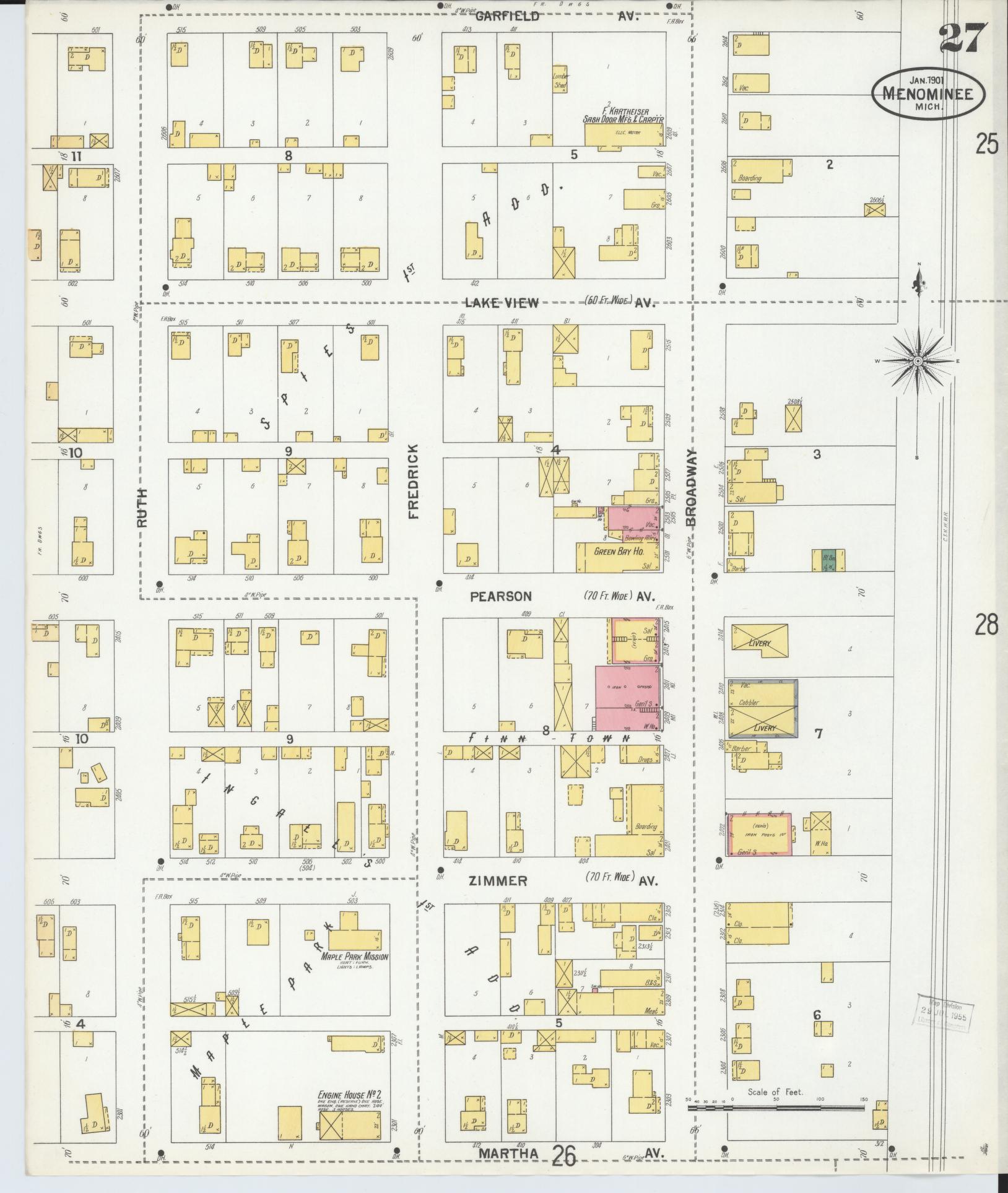 Sanborn Fire Insurance Map from Menominee, Menominee County, Michigan (1901), Sheet #0027 - Historic Sanborn Fire Insurance Map Print, vintage old map wall art, antique decor, genealogy gift, Michigan Michigan map