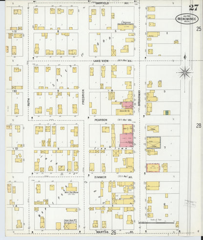 Sanborn Fire Insurance Map from Menominee, Menominee County, Michigan (1901), Sheet #0027 - Historic Sanborn Fire Insurance Map Print, vintage old map wall art, antique decor, genealogy gift, Michigan Michigan map