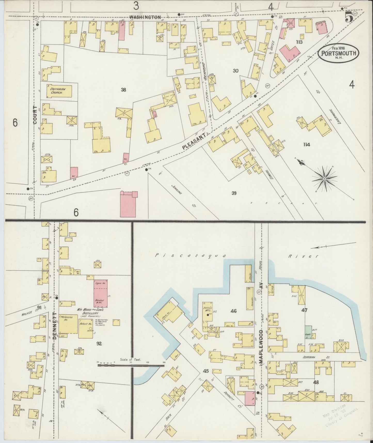 Sanborn Fire Insurance Map from Portsmouth, Rockingham County, New Hampshire (1898), Sheet #0005 - Historic Sanborn Fire Insurance Map Print, vintage old map wall art, antique decor, genealogy gift, New Hampshire New Hampshire map