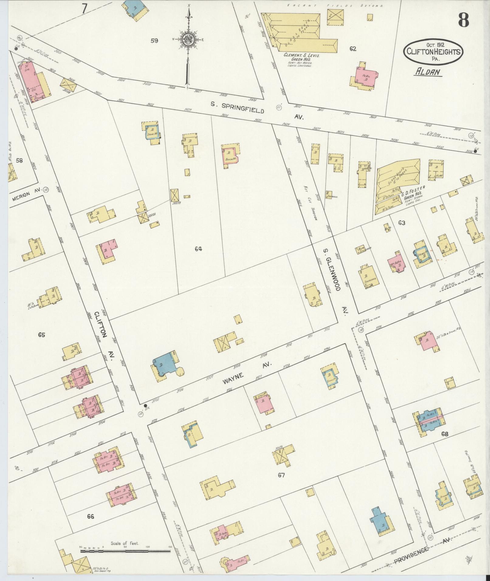 Sanborn Fire Insurance Map from Clifton Heights, Delaware County, Pennsylvania (1912), Sheet #0008 - Complete Map Set gallery image, historic Sanborn map, vintage wall art, Clifton Heights Delaware