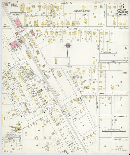 Sanborn Fire Insurance Map from Marlin, Falls County, Texas (1916), Sheet #0006 - Historic Sanborn Fire Insurance Map Print, vintage old map wall art, antique decor, genealogy gift, Texas Texas map