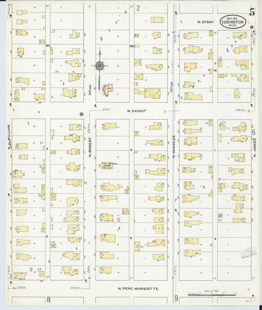 Sanborn Fire Insurance Map from Ludington, Mason County, Michigan (1910), Sheet #0005 - Historic Sanborn Fire Insurance Map Print, vintage old map wall art, antique decor, genealogy gift, Michigan Michigan map