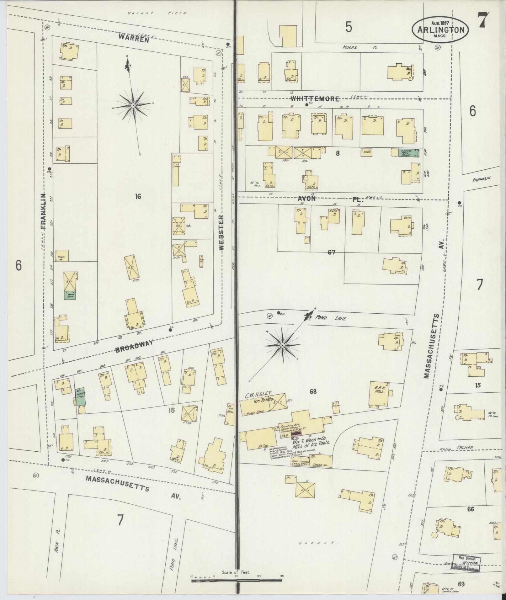 Sanborn Fire Insurance Map from Arlington, Middlesex County, Massachusetts (1897), Sheet #0007 - Complete Map Set gallery image, historic Sanborn map, vintage wall art, Massachusetts Massachusetts