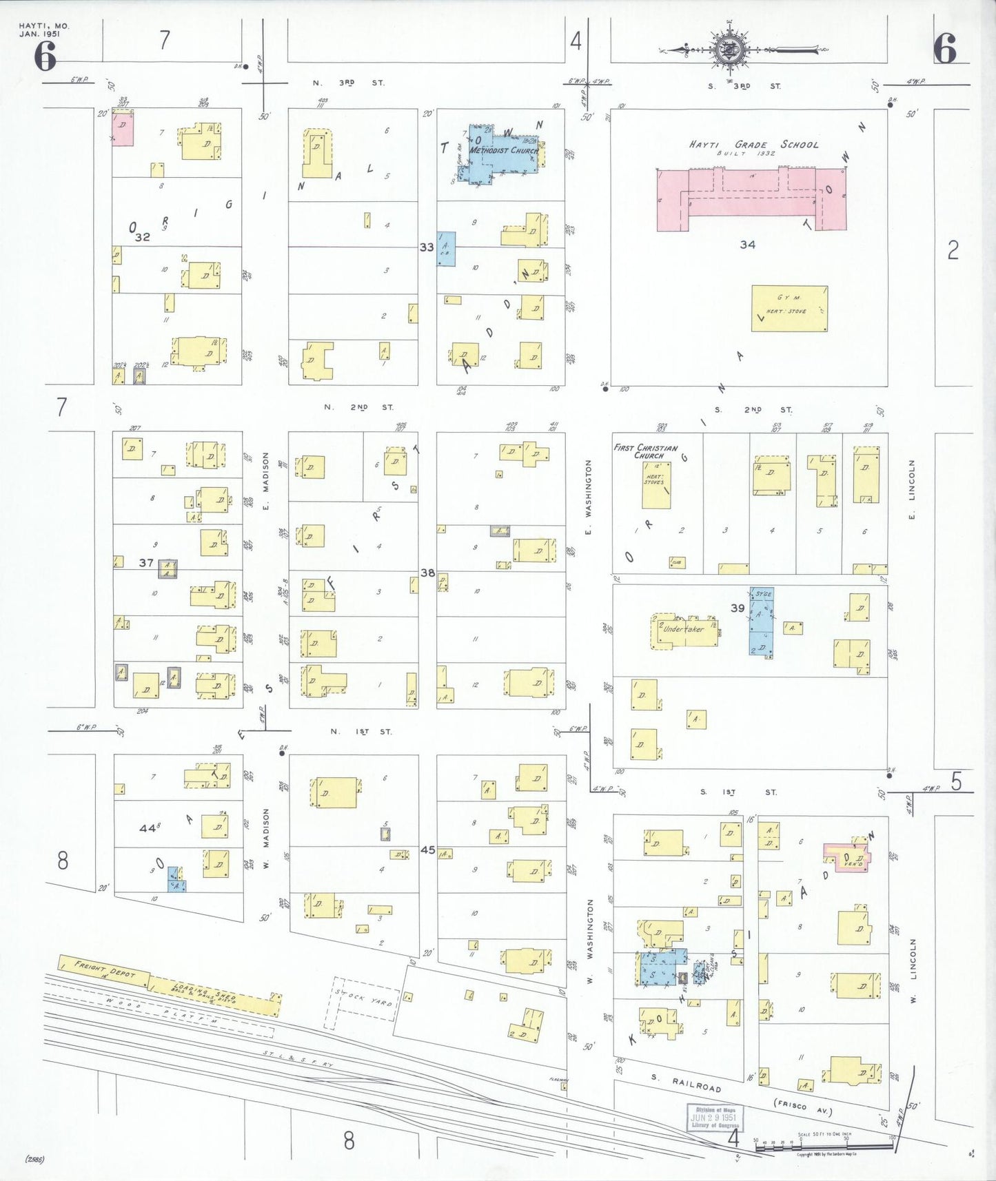 Sanborn Fire Insurance Map from Hayti, Pemiscot County, Missouri (1951), Sheet #0006 - Complete Map Set gallery image, historic Sanborn map, vintage wall art, Missouri Missouri