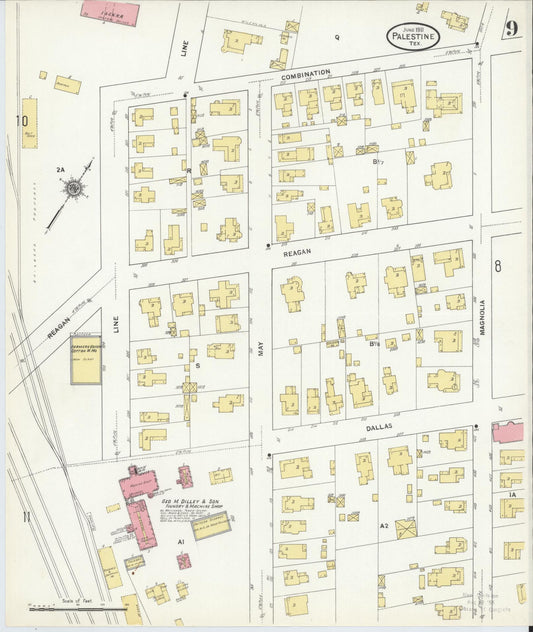 Sanborn Fire Insurance Map from Palestine, Anderson County, Texas (1911), Sheet #0009 - Historic Sanborn Fire Insurance Map Print, vintage old map wall art, antique decor, genealogy gift, Texas Texas map