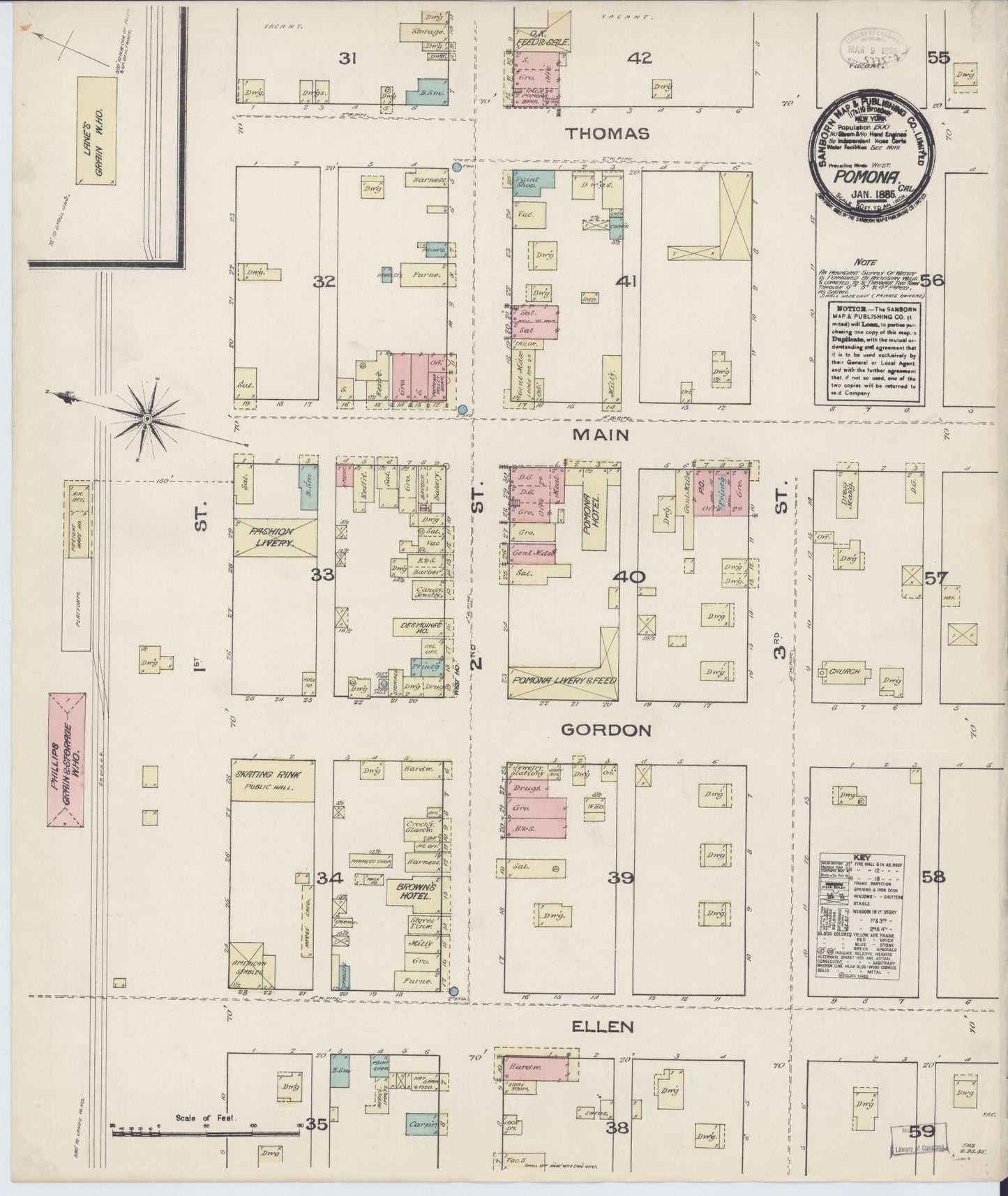 Sanborn Fire Insurance Map from Pomona, Los Angeles County, California. (1885) – Historic Sanborn Fire Insurance Map Print