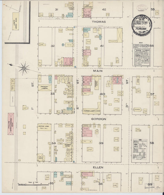 Sanborn Fire Insurance Map from Pomona, Los Angeles County, California. (1885) – Historic Sanborn Fire Insurance Map Print