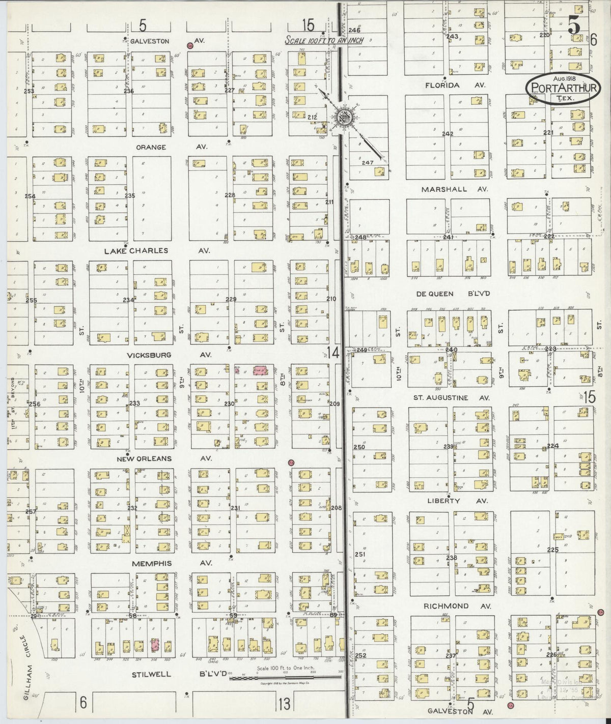 Sanborn Fire Insurance Map from Port Arthur, Jefferson County, Texas (1918), Sheet #0005 - Historic Sanborn Fire Insurance Map Print, vintage old map wall art, antique decor, genealogy gift, Texas Texas map