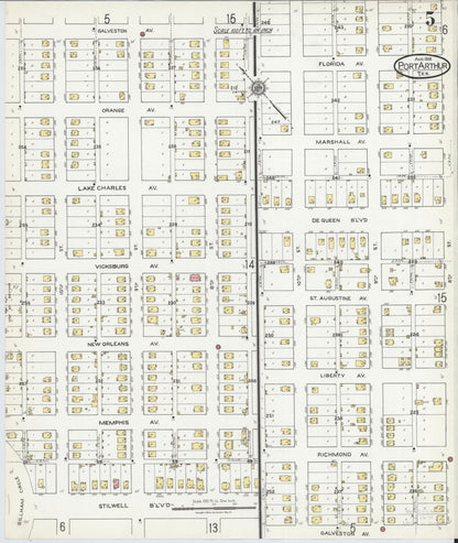 Sanborn Fire Insurance Map from Port Arthur, Jefferson County, Texas (1918), Sheet #0005 - Historic Sanborn Fire Insurance Map Print, vintage old map wall art, antique decor, genealogy gift, Texas Texas map