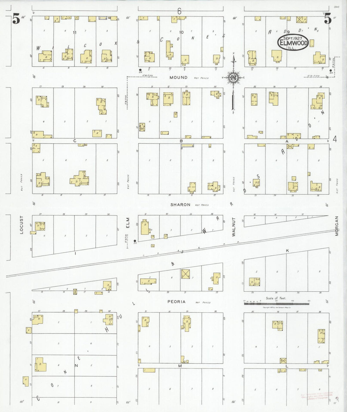 Sanborn Fire Insurance Map from Elmwood, Peoria County, Illinois (1927), Sheet #0005 - Complete Map Set gallery image, historic Sanborn map, vintage wall art, Illinois Illinois