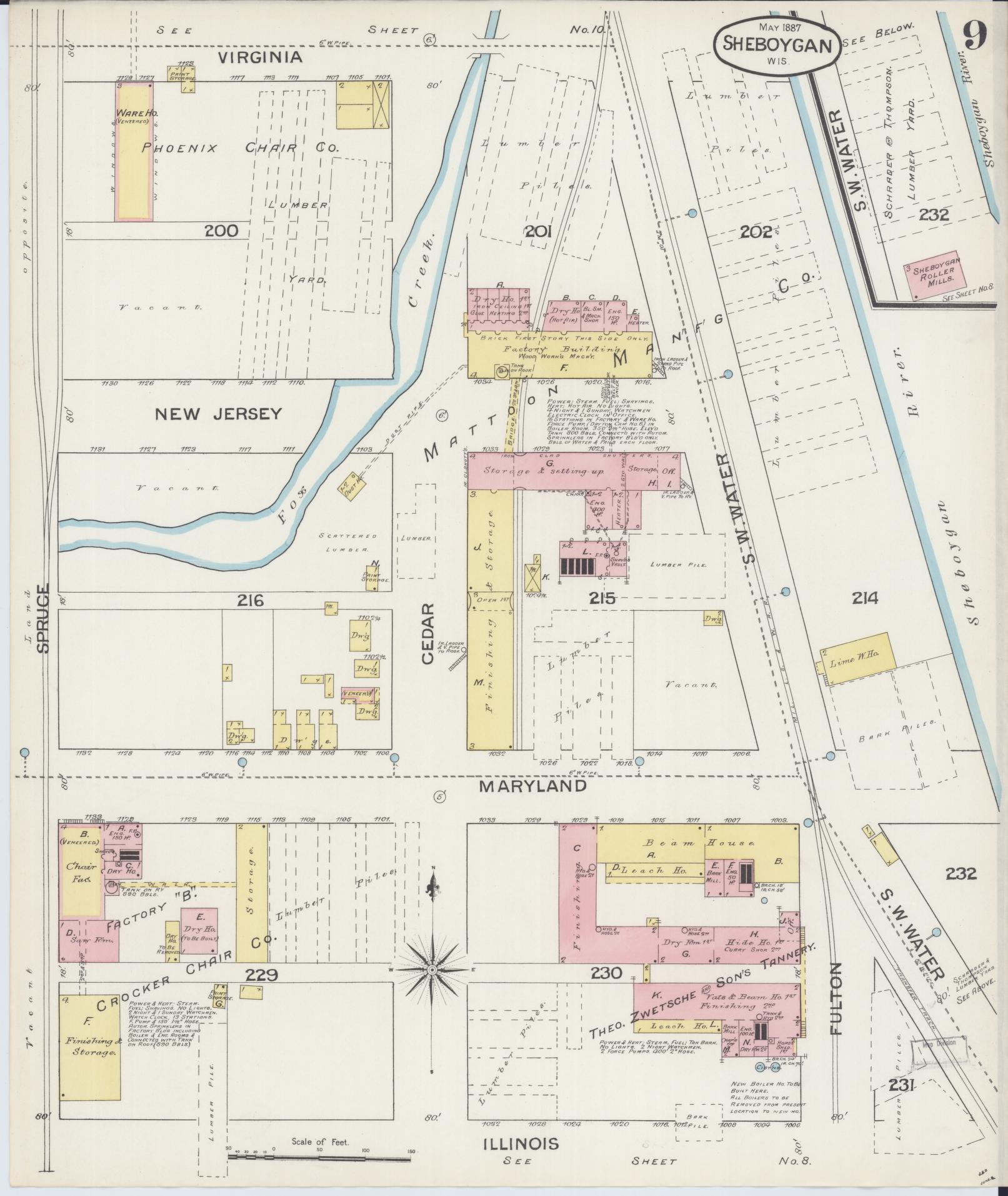 Sanborn Fire Insurance Map from Sheboygan, Sheboygan County, Wisconsin (1887), Sheet #0009 - Complete Map Set gallery image, historic Sanborn map, vintage wall art, Wisconsin Wisconsin