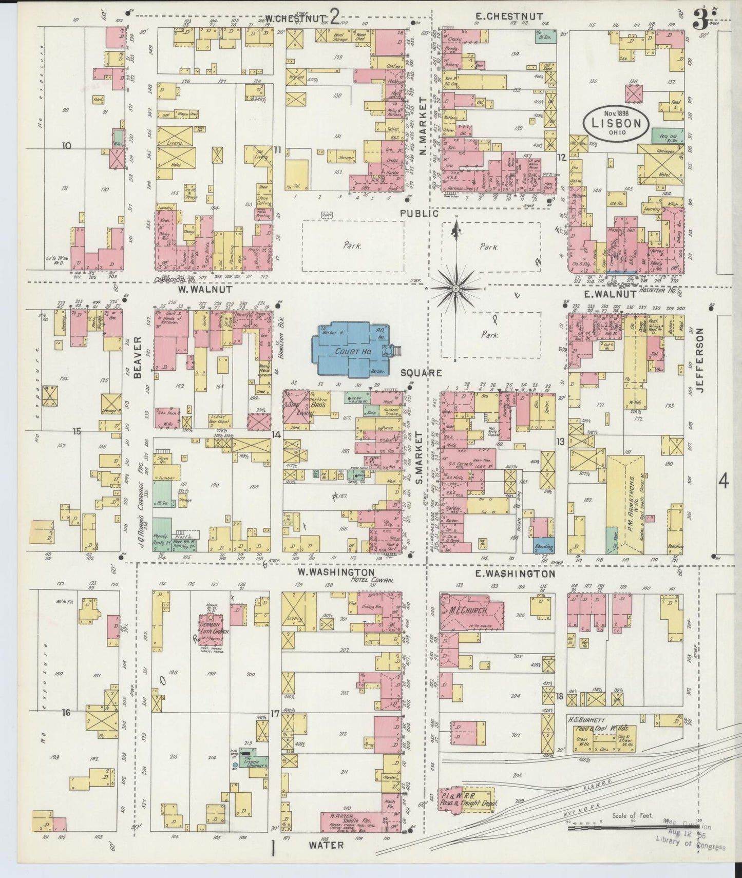 Sanborn Fire Insurance Map from Lisbon, Columbiana County, Ohio (1898), Sheet #0003 - Historic Sanborn Fire Insurance Map Print, vintage old map wall art, antique decor, genealogy gift, Ohio Ohio map