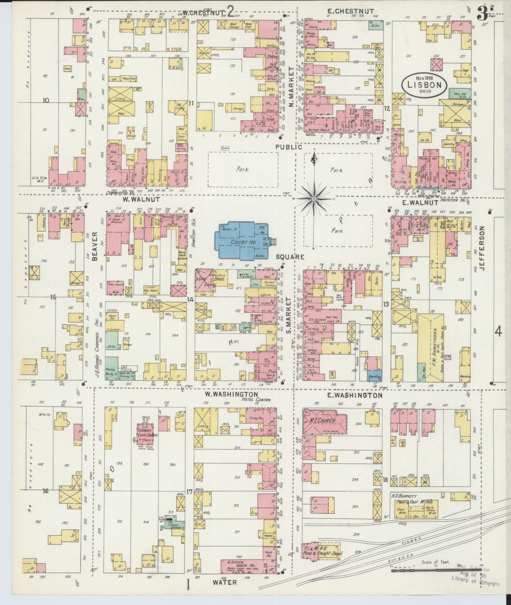 Sanborn Fire Insurance Map from Lisbon, Columbiana County, Ohio (1898), Sheet #0003 - Historic Sanborn Fire Insurance Map Print, vintage old map wall art, antique decor, genealogy gift, Ohio Ohio map