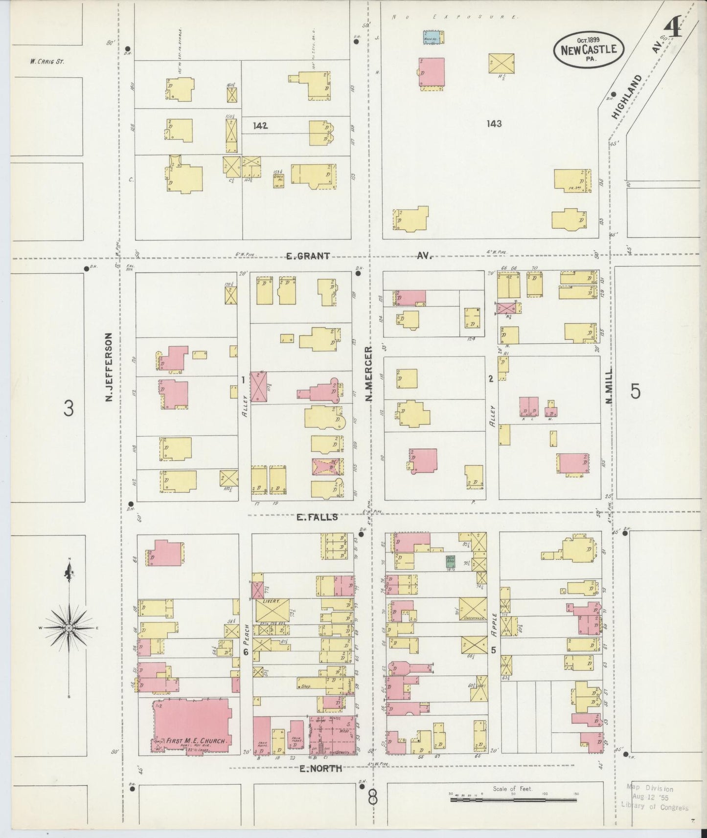 Sanborn Fire Insurance Map from New Castle, Lawrence County, Pennsylvania (1899), Sheet #0004 - Complete Map Set gallery image, historic Sanborn map, vintage wall art, Pennsylvania Pennsylvania