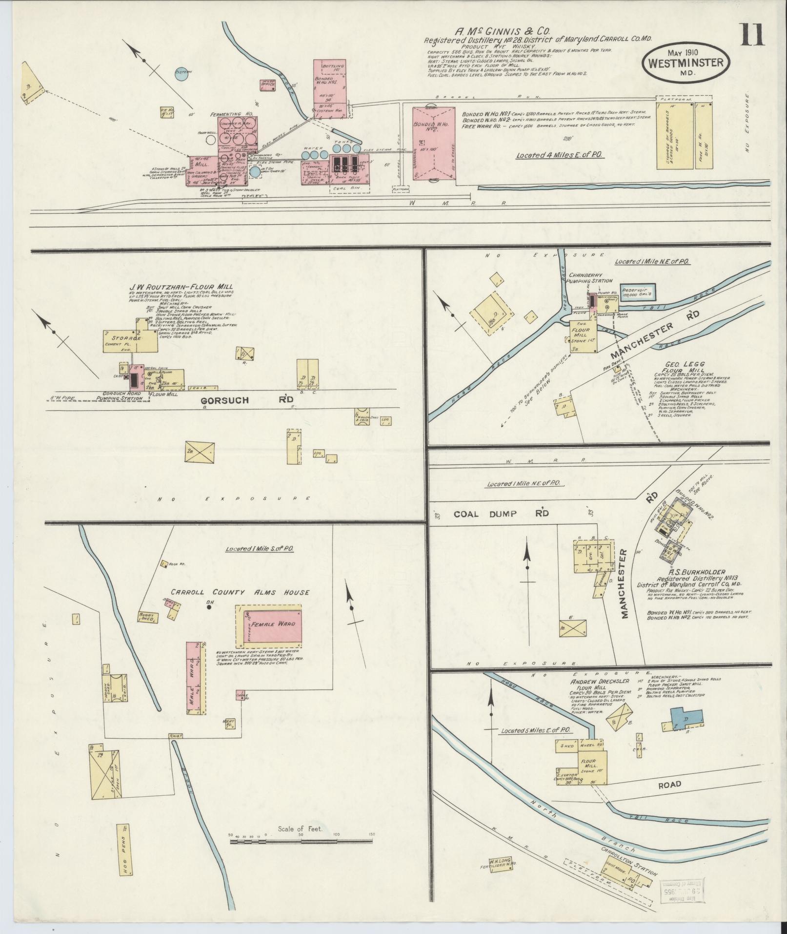 Sanborn Fire Insurance Map from Westminster, Carroll County, Maryland (1910), Sheet #0011 - Historic Sanborn Fire Insurance Map Print, vintage old map wall art, antique decor, genealogy gift, Maryland Maryland map