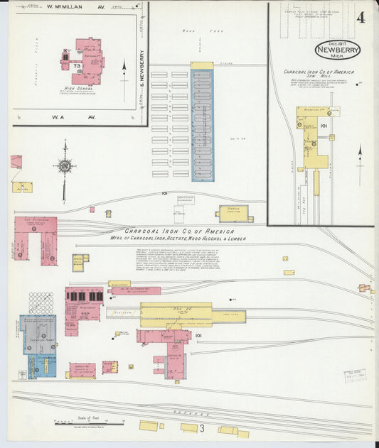 Sanborn Fire Insurance Map from Newberry, Luce County, Michigan (1917), Sheet #0004 - Historic Sanborn Fire Insurance Map Print, vintage old map wall art, antique decor, genealogy gift, Michigan Michigan map