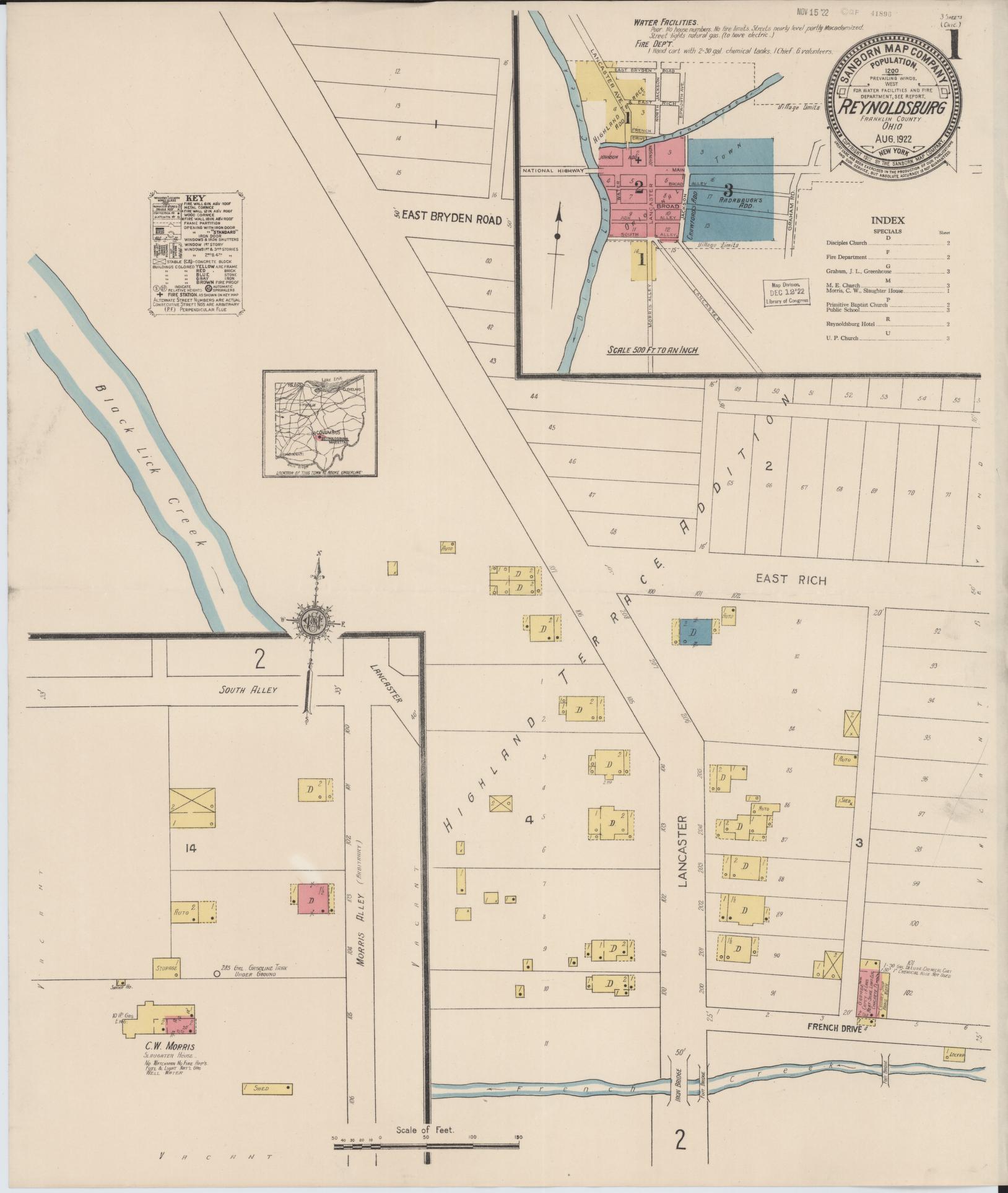 Sanborn Fire Insurance Map from Reynoldsburg, Franklin County, Ohio (1922), Sheet #0001 - Complete Map Set gallery image, historic Sanborn map, vintage wall art, Ohio Ohio