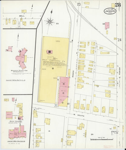 Sanborn Fire Insurance Map from Jackson, Hinds County, Mississippi (1909), Sheet #0028 - Complete Map Set gallery image, historic Sanborn map, vintage wall art, Mississippi Mississippi