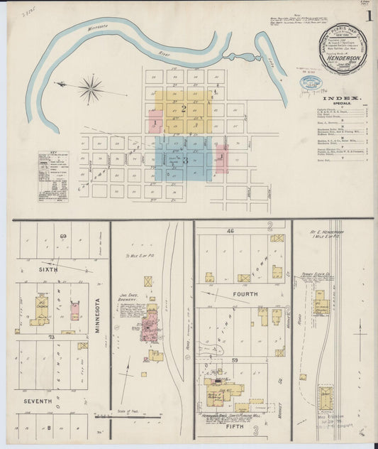 Sanborn Fire Insurance Map from Henderson, Sibley County, Minnesota (1894), Sheet #0001 - Historic Sanborn Fire Insurance Map Print, vintage old map wall art, antique decor, genealogy gift, Minnesota Minnesota map