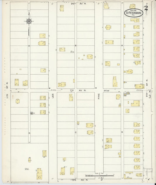 Sanborn Fire Insurance Map from Saint Petersburg, Pinellas County, Florida (1913), Sheet #0002 - Historic Sanborn Fire Insurance Map Print, vintage old map wall art, antique decor, genealogy gift, Florida Florida map