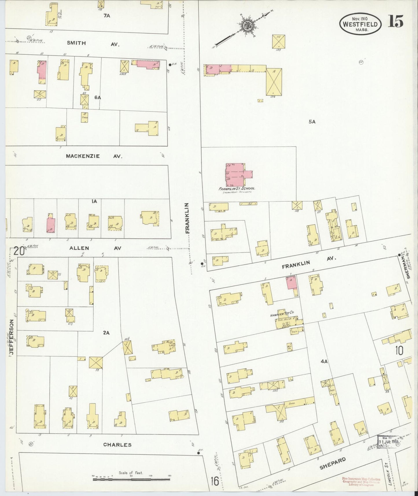 Sanborn Fire Insurance Map from Westfield, Hampden County, Massachusetts (1910), Sheet #0015 - Complete Map Set gallery image, historic Sanborn map, vintage wall art, Massachusetts Massachusetts