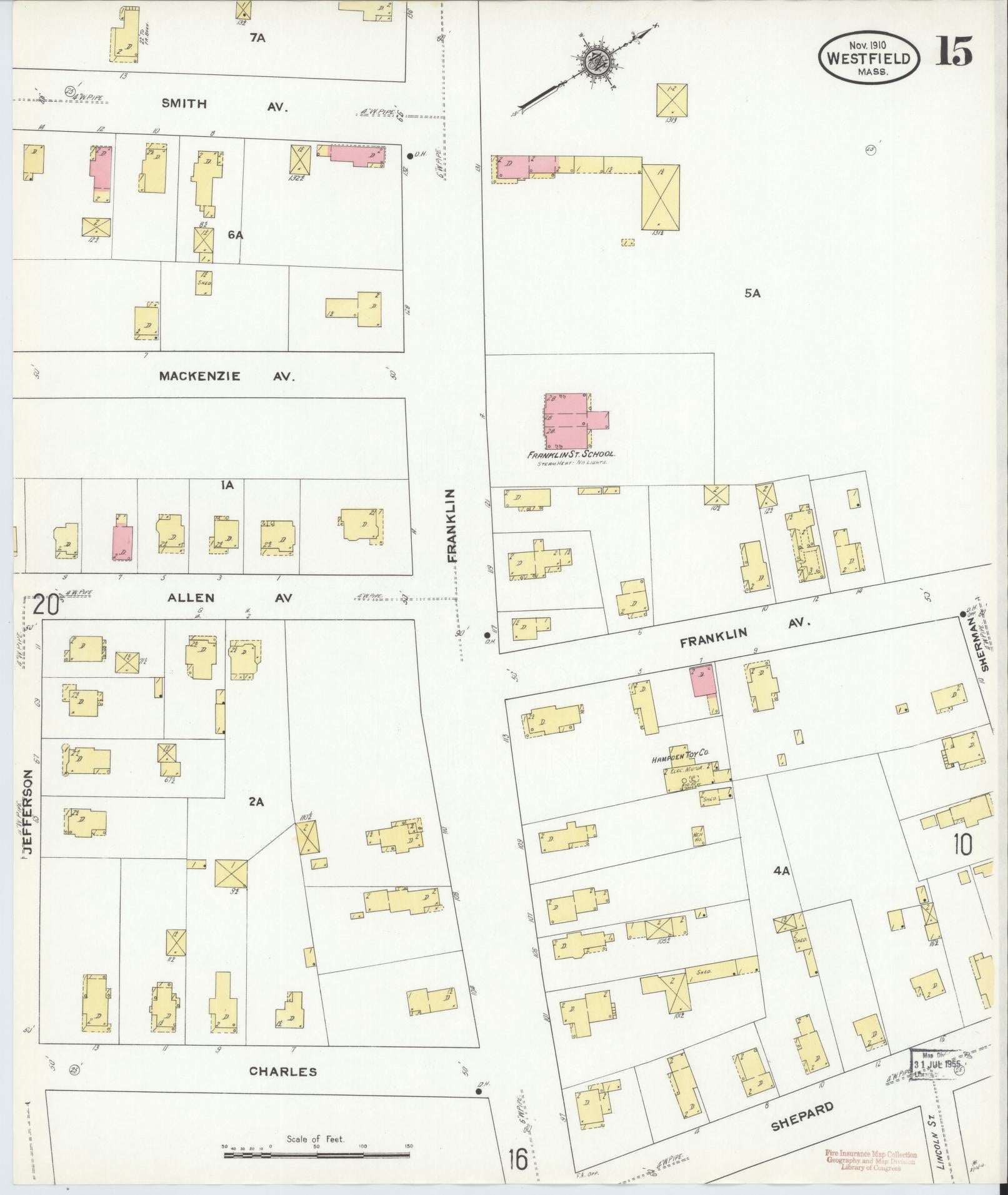 Sanborn Fire Insurance Map from Westfield, Hampden County, Massachusetts (1910), Sheet #0015 - Complete Map Set gallery image, historic Sanborn map, vintage wall art, Massachusetts Massachusetts