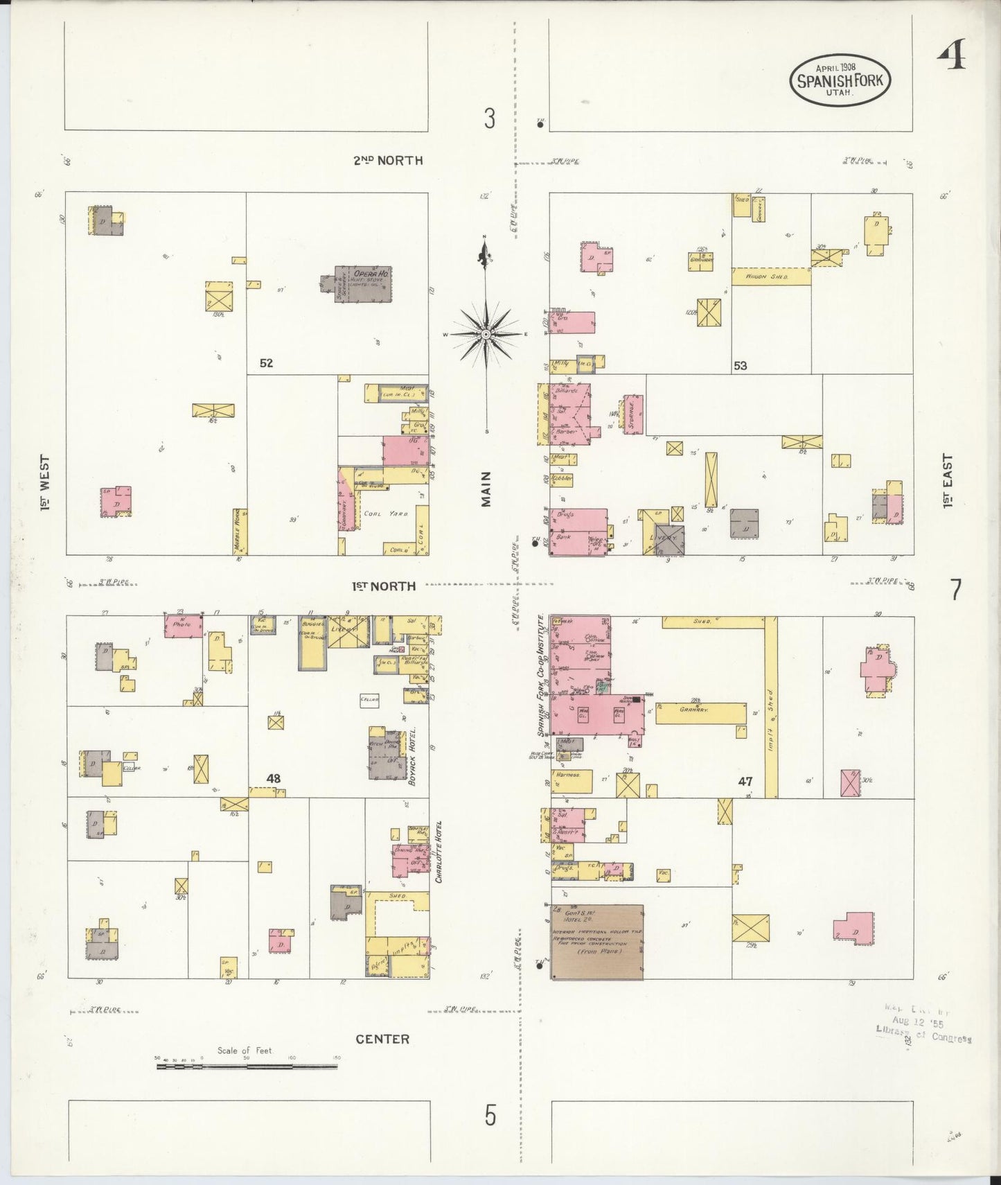 Sanborn Fire Insurance Map from Spanish Fork, Utah County, Utah (1908), Sheet #0004 - Complete Map Set gallery image, historic Sanborn map, vintage wall art, Spanish Fork Utah