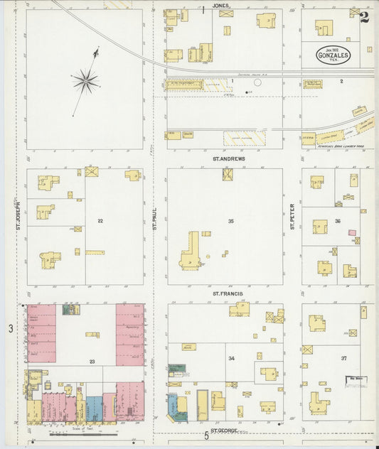 Sanborn Fire Insurance Map from Gonzales, Gonzales County, Texas (1902), Sheet #0002 - Historic Sanborn Fire Insurance Map Print, vintage old map wall art, antique decor, genealogy gift, Texas Texas map