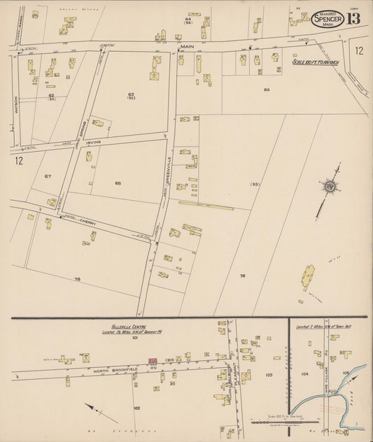 Sanborn Fire Insurance Map from Spencer, Worcester County, Massachusetts (1922), Sheet #0013 - Historic Sanborn Fire Insurance Map Print, vintage old map wall art, antique decor, genealogy gift, Massachusetts Massachusetts map
