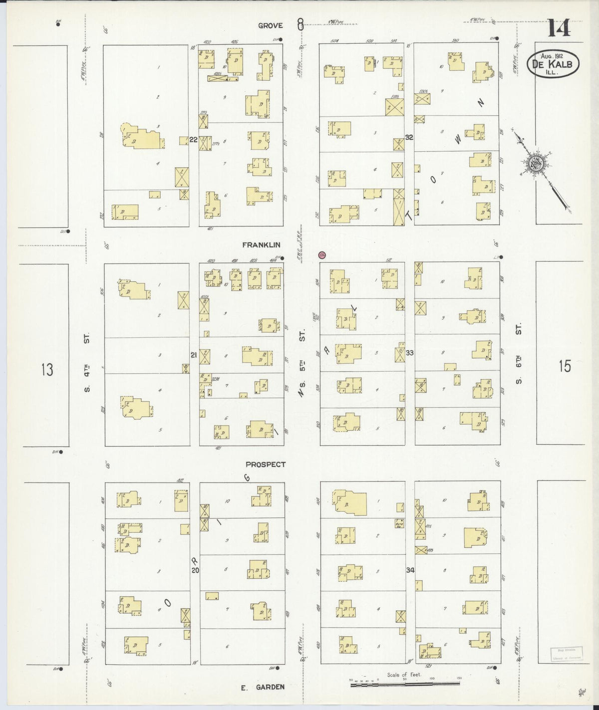 Sanborn Fire Insurance Map from De Kalb, De Kalb County, Illinois (1912), Sheet #0014 - Complete Map Set gallery image, historic Sanborn map, vintage wall art, Illinois Illinois