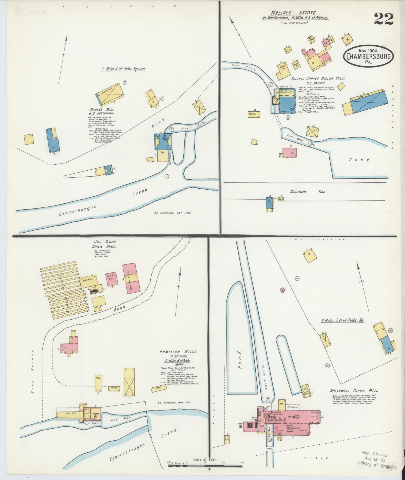 Sanborn Fire Insurance Map from Chambersburg, Franklin County, Pennsylvania (1904), Sheet #0022 - Historic Sanborn Fire Insurance Map Print, vintage old map wall art, antique decor, genealogy gift, Pennsylvania Pennsylvania map