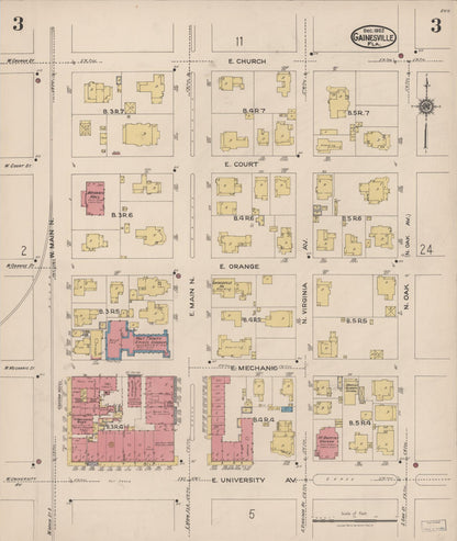 Sanborn Fire Insurance Map from Gainesville, Alachua County, Florida (1922), Sheet #0003 - Complete Map Set gallery image, historic Sanborn map, vintage wall art, Florida Florida