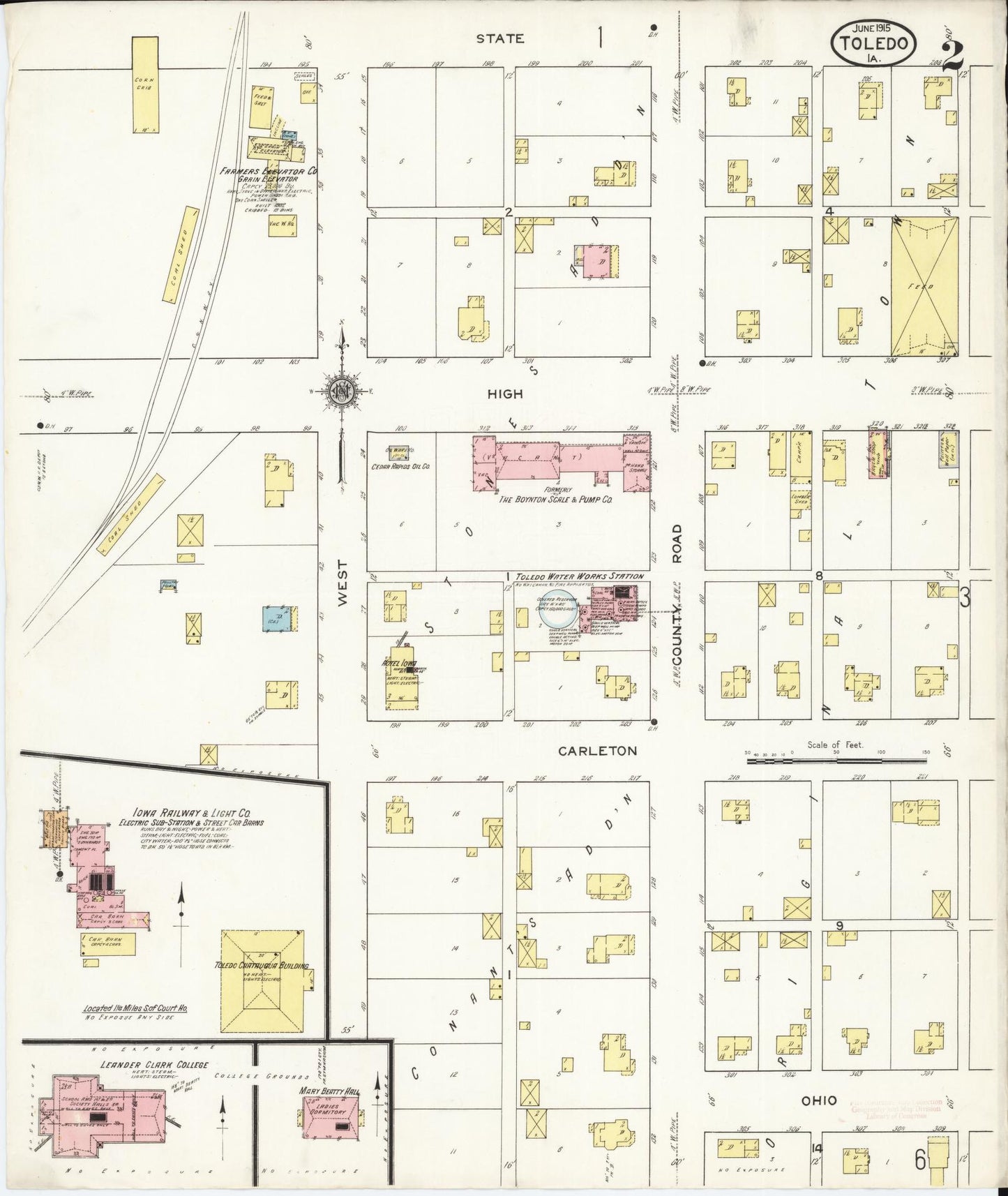 Sanborn Fire Insurance Map from Toledo, Tama County, Iowa (1915), Sheet #0002 - Historic Sanborn Fire Insurance Map Print, vintage old map wall art