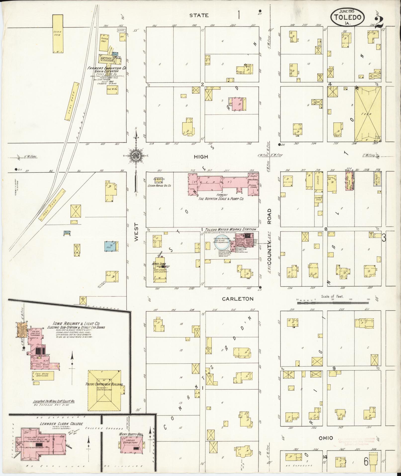 Sanborn Fire Insurance Map from Toledo, Tama County, Iowa (1915), Sheet #0002 - Historic Sanborn Fire Insurance Map Print, vintage old map wall art