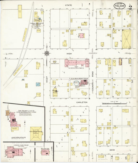 Sanborn Fire Insurance Map from Toledo, Tama County, Iowa (1915), Sheet #0002 - Historic Sanborn Fire Insurance Map Print, vintage old map wall art