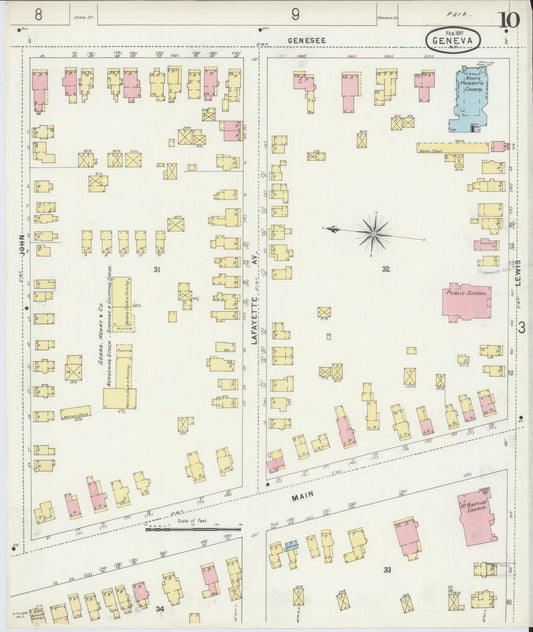 Sanborn Fire Insurance Map from Geneva, Ontario County, New York (1897), Sheet #0010 - Historic Sanborn Fire Insurance Map Print, vintage old map wall art, antique decor, genealogy gift, New York New York map