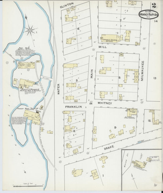 Sanborn Fire Insurance Map from Grand Rapids, Wood County, Wisconsin (1891), Sheet #0002 - Historic Sanborn Fire Insurance Map Print, vintage old map wall art, antique decor, genealogy gift, Wisconsin Wisconsin map