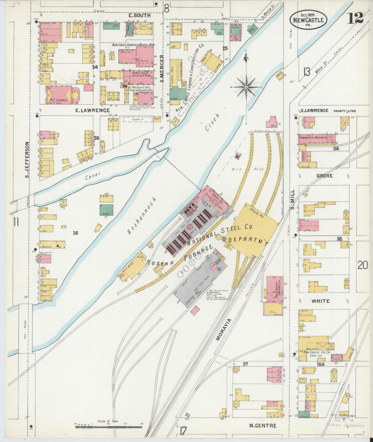 Sanborn Fire Insurance Map from New Castle, Lawrence County, Pennsylvania (1899), Sheet #0012 - Historic Sanborn Fire Insurance Map Print, vintage old map wall art, antique decor, genealogy gift, Pennsylvania Pennsylvania map