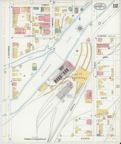 Sanborn Fire Insurance Map from New Castle, Lawrence County, Pennsylvania (1899), Sheet #0012 - Historic Sanborn Fire Insurance Map Print, vintage old map wall art, antique decor, genealogy gift, Pennsylvania Pennsylvania map