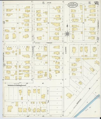 Sanborn Fire Insurance Map from Escanaba, Delta County, Michigan (1906), Sheet #0021 - Historic Sanborn Fire Insurance Map Print, vintage old map wall art, antique decor, genealogy gift, Michigan Michigan map