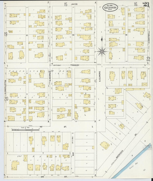 Sanborn Fire Insurance Map from Escanaba, Delta County, Michigan (1906), Sheet #0021 - Historic Sanborn Fire Insurance Map Print, vintage old map wall art, antique decor, genealogy gift, Michigan Michigan map