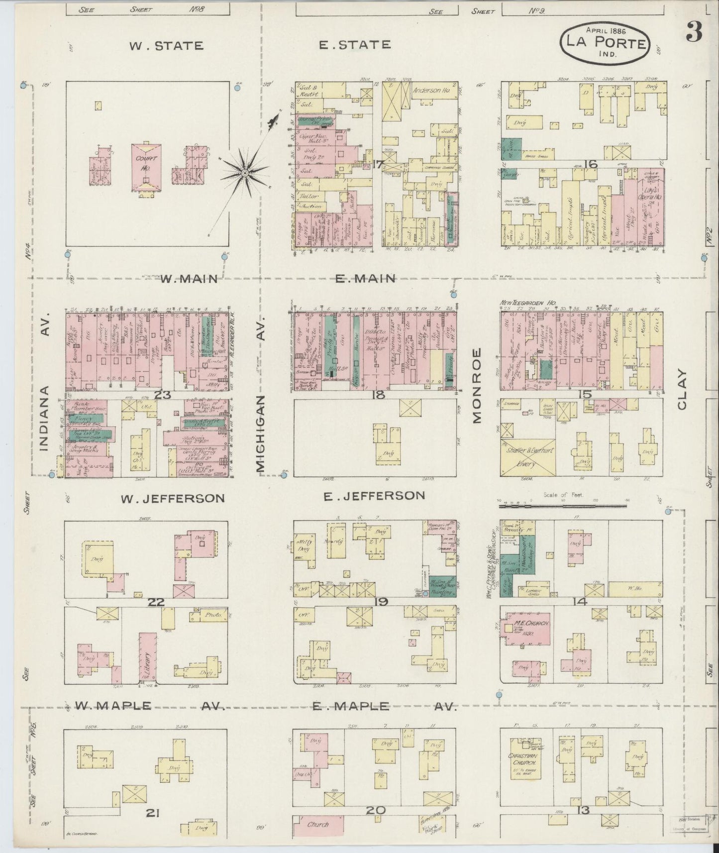 Sanborn Fire Insurance Map from La Porte, La Porte County, Indiana (1886), Sheet #0003 - Complete Map Set gallery image, historic Sanborn map, vintage wall art, Indiana Indiana