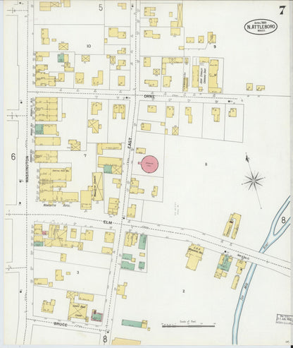Sanborn Fire Insurance Map from North Attleborough, Bristol County, Massachusetts (1899), Sheet #0007 - Historic Sanborn Fire Insurance Map Print, vintage old map wall art, antique decor, genealogy gift, Massachusetts Massachusetts map