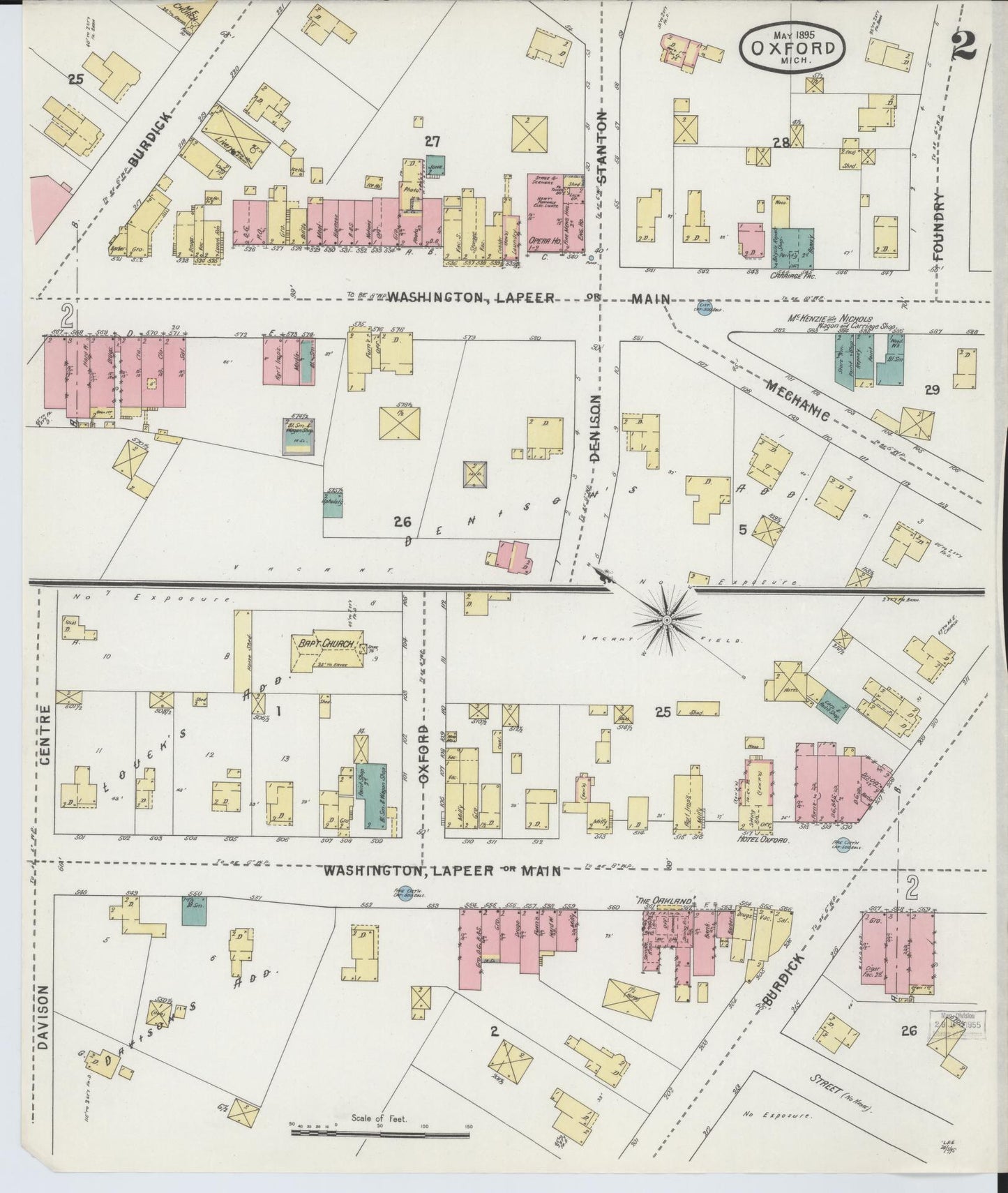 Sanborn Fire Insurance Map from Oxford, Oakland County, Michigan (1895), Sheet #0002 - Complete Map Set gallery image, historic Sanborn map, vintage wall art, Michigan Michigan