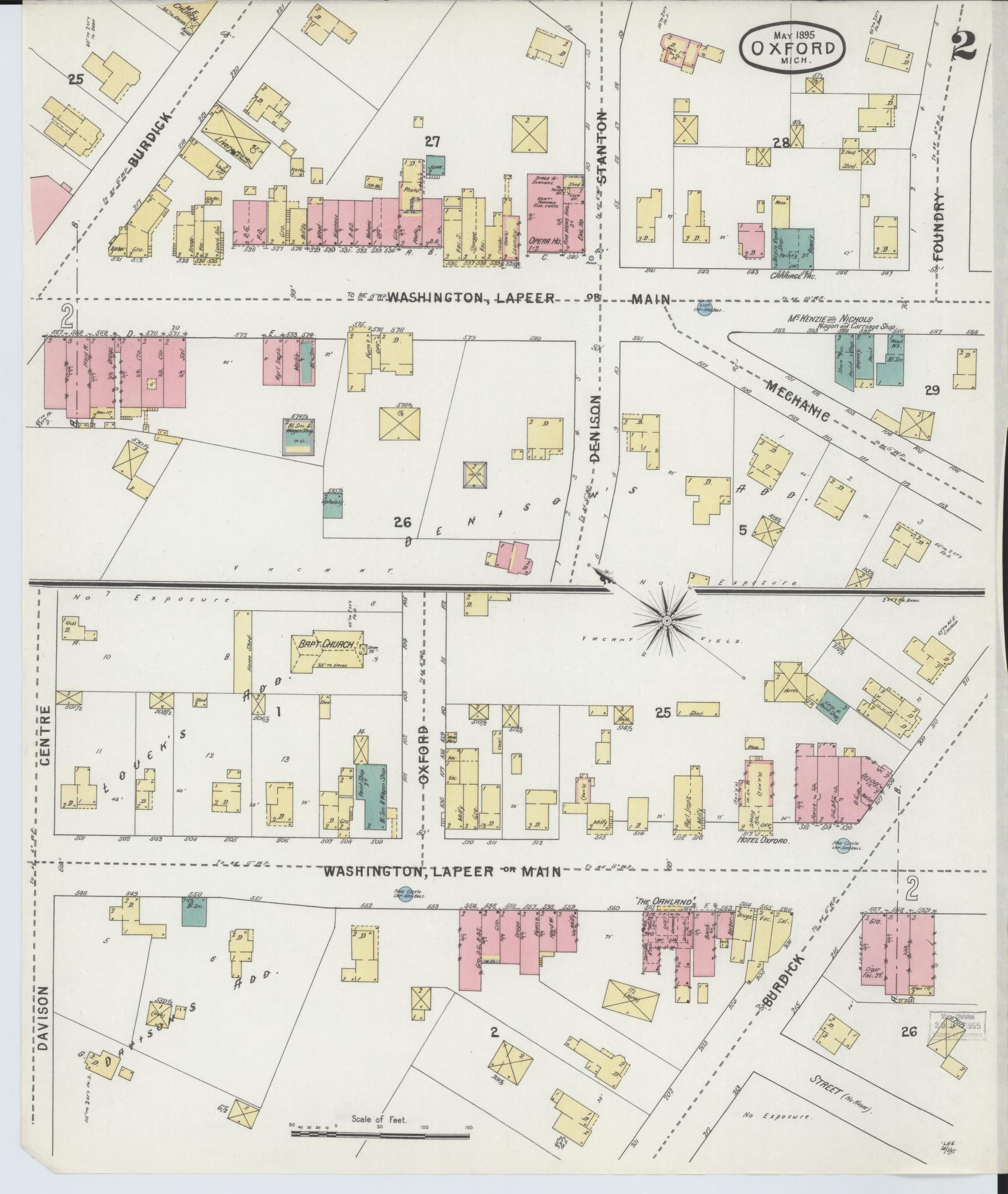 Sanborn Fire Insurance Map from Oxford, Oakland County, Michigan (1895), Sheet #0002 - Complete Map Set gallery image, historic Sanborn map, vintage wall art, Michigan Michigan