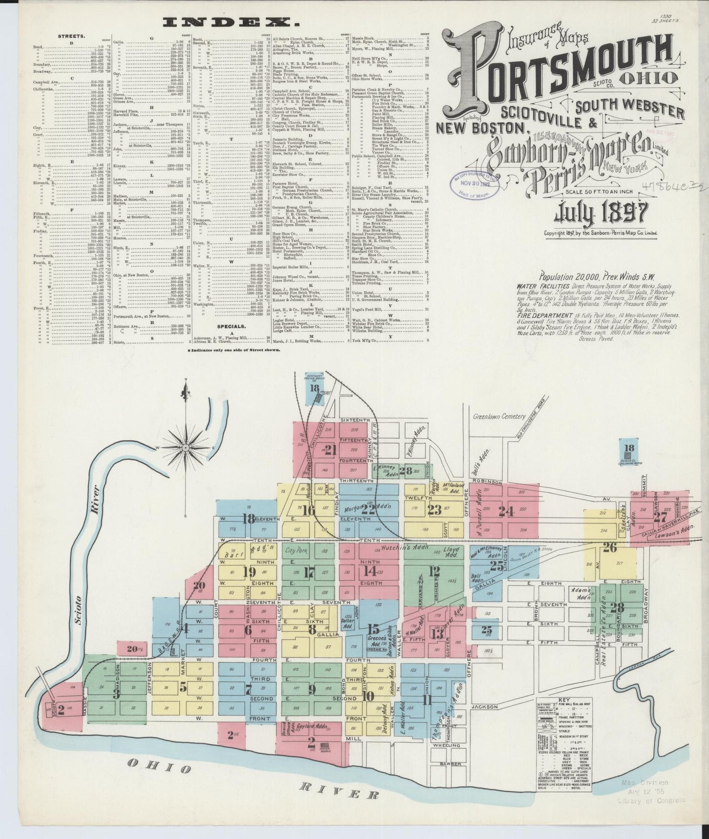 Sanborn Fire Insurance Map from Portsmouth, Scioto County, Ohio (1897), Sheet #0001 - Historic Sanborn Fire Insurance Map Print, vintage old map wall art, antique decor, genealogy gift, Ohio Ohio map