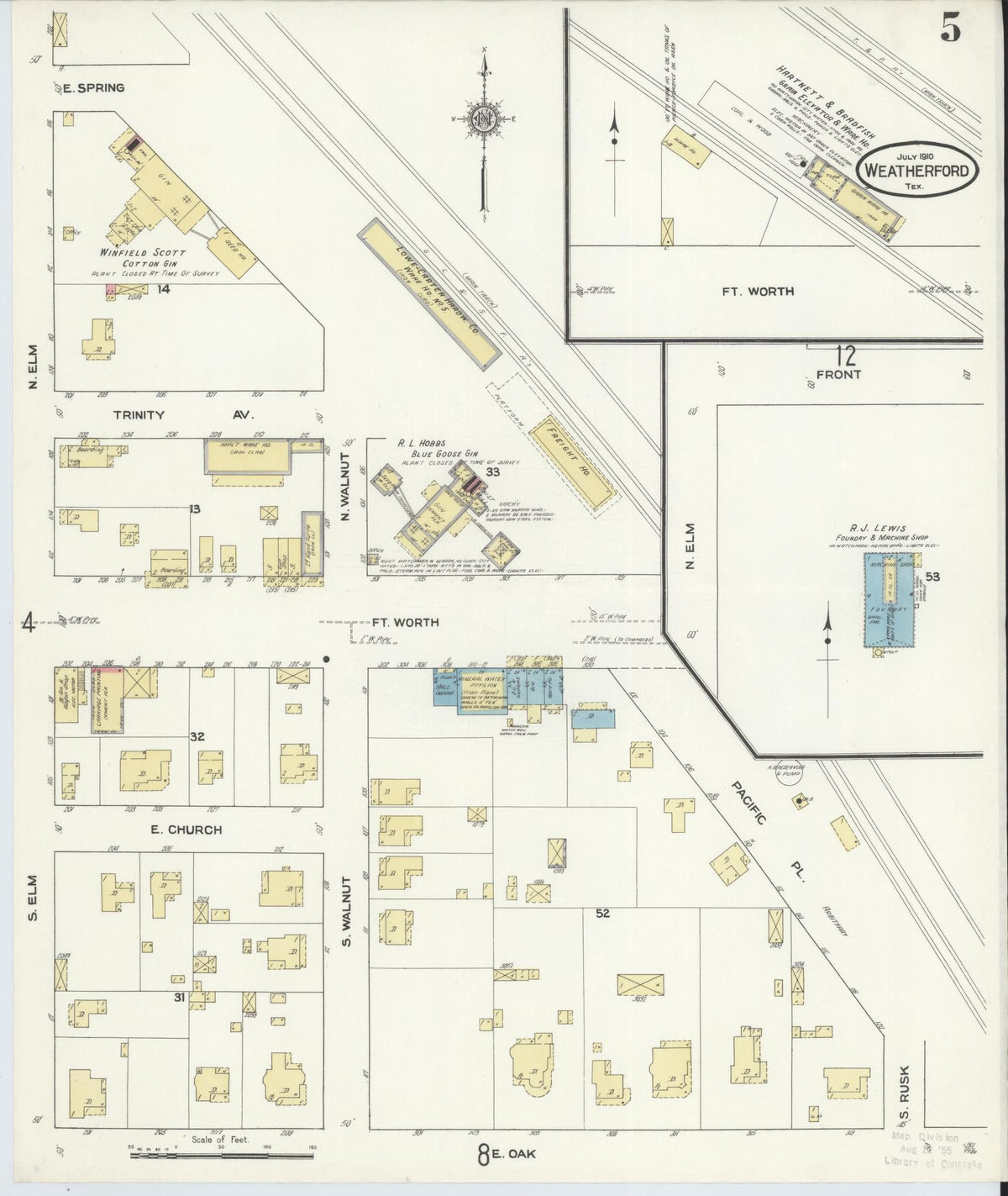 Sanborn Fire Insurance Map from Weatherford, Parker County, Texas (1910), Sheet #0005 - Complete Map Set gallery image, historic Sanborn map, vintage wall art, Texas Texas