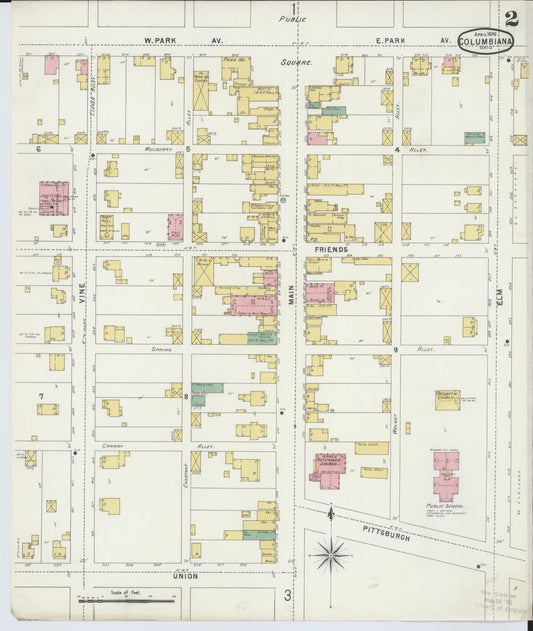 Sanborn Fire Insurance Map from Columbiana, Columbiana County, Ohio (1896), Sheet #0002 - Historic Sanborn Fire Insurance Map Print, vintage old map wall art, antique decor, genealogy gift, Ohio Ohio map