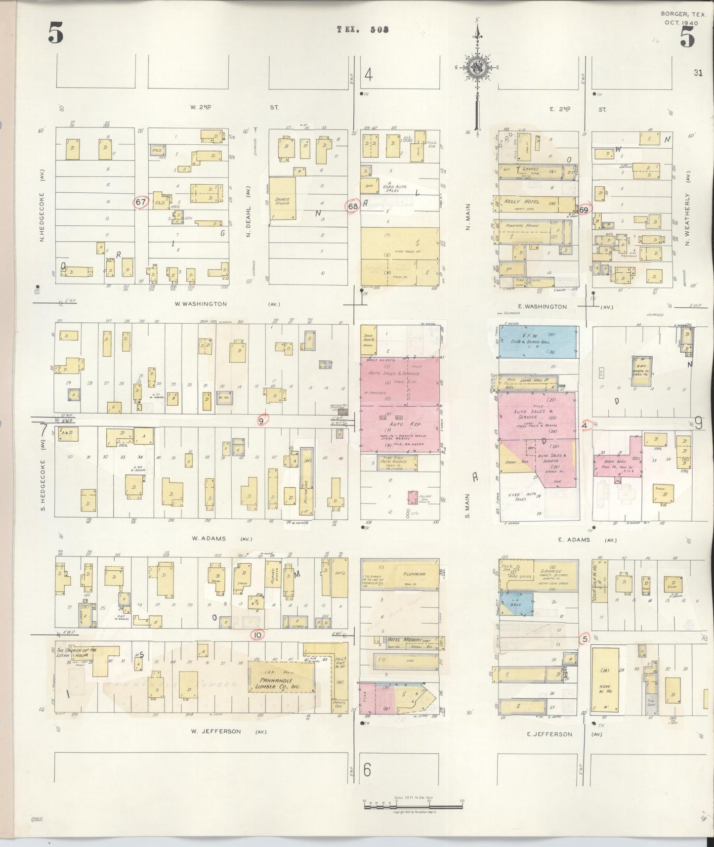 Sanborn Fire Insurance Map from Borger, Hutchinson County, Texas (1950), Sheet #0005 - Historic Sanborn Fire Insurance Map Print, vintage old map wall art, antique decor, genealogy gift, Texas Texas map