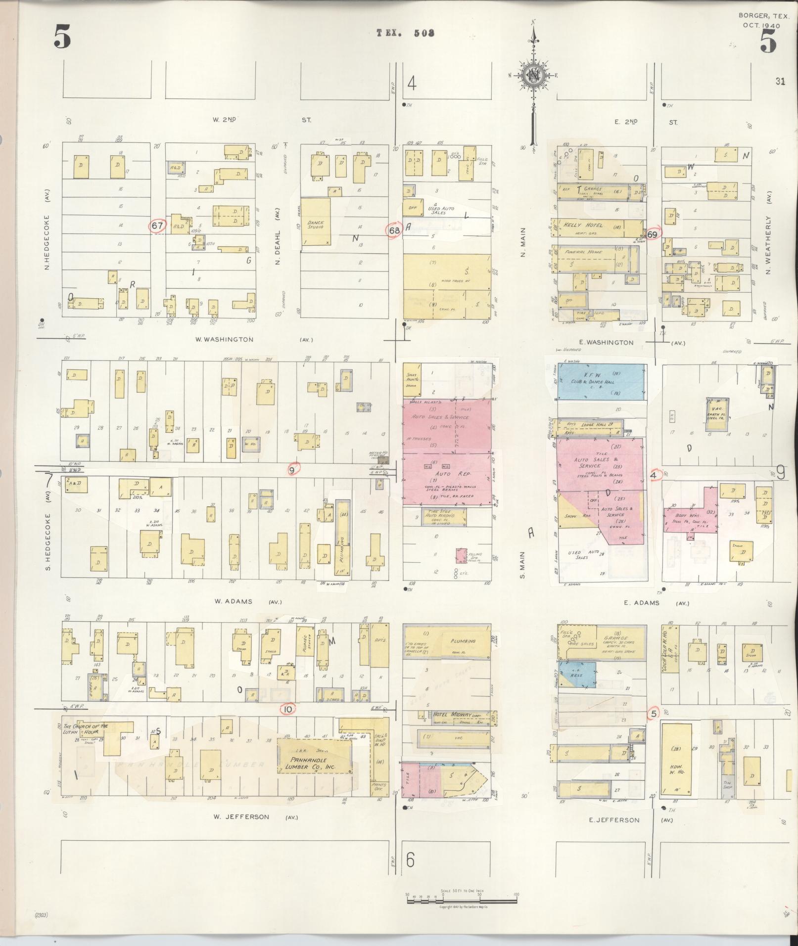 Sanborn Fire Insurance Map from Borger, Hutchinson County, Texas (1950), Sheet #0005 - Historic Sanborn Fire Insurance Map Print, vintage old map wall art, antique decor, genealogy gift, Texas Texas map